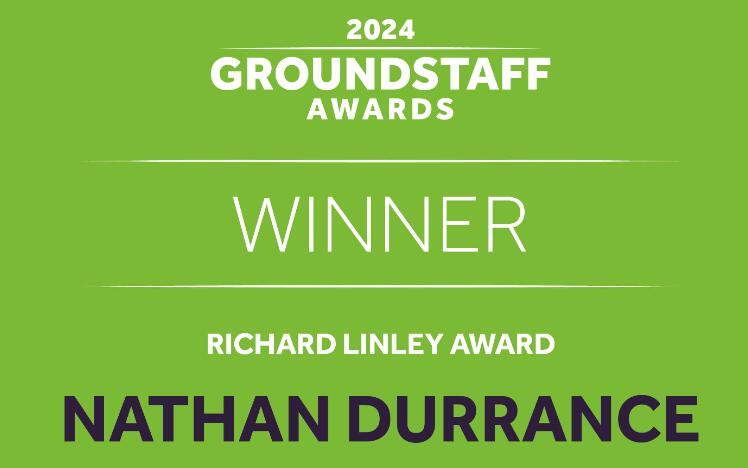 Nathan Durrance awarded the Richard Linley Award in the 2024 RCA Groundstaff Awards